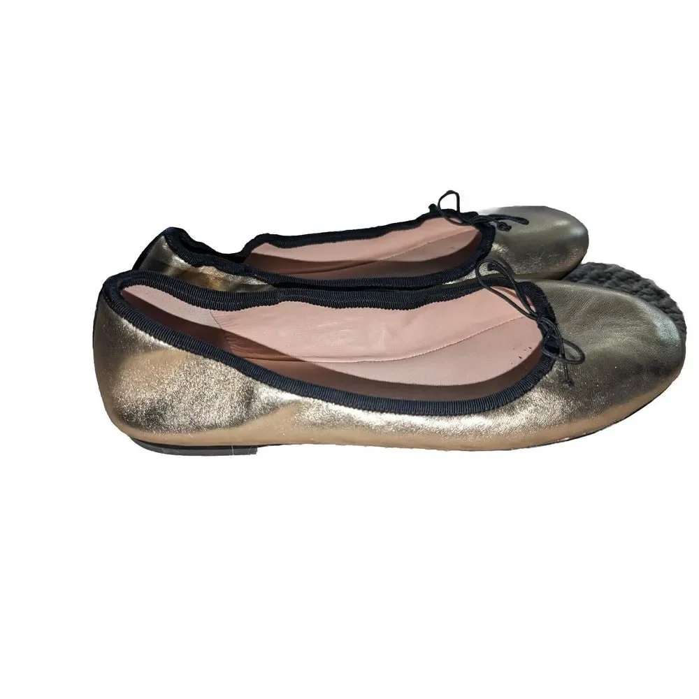 J. Crew Evie Leather Round Toe Ballet Flats 8 Gold Cute